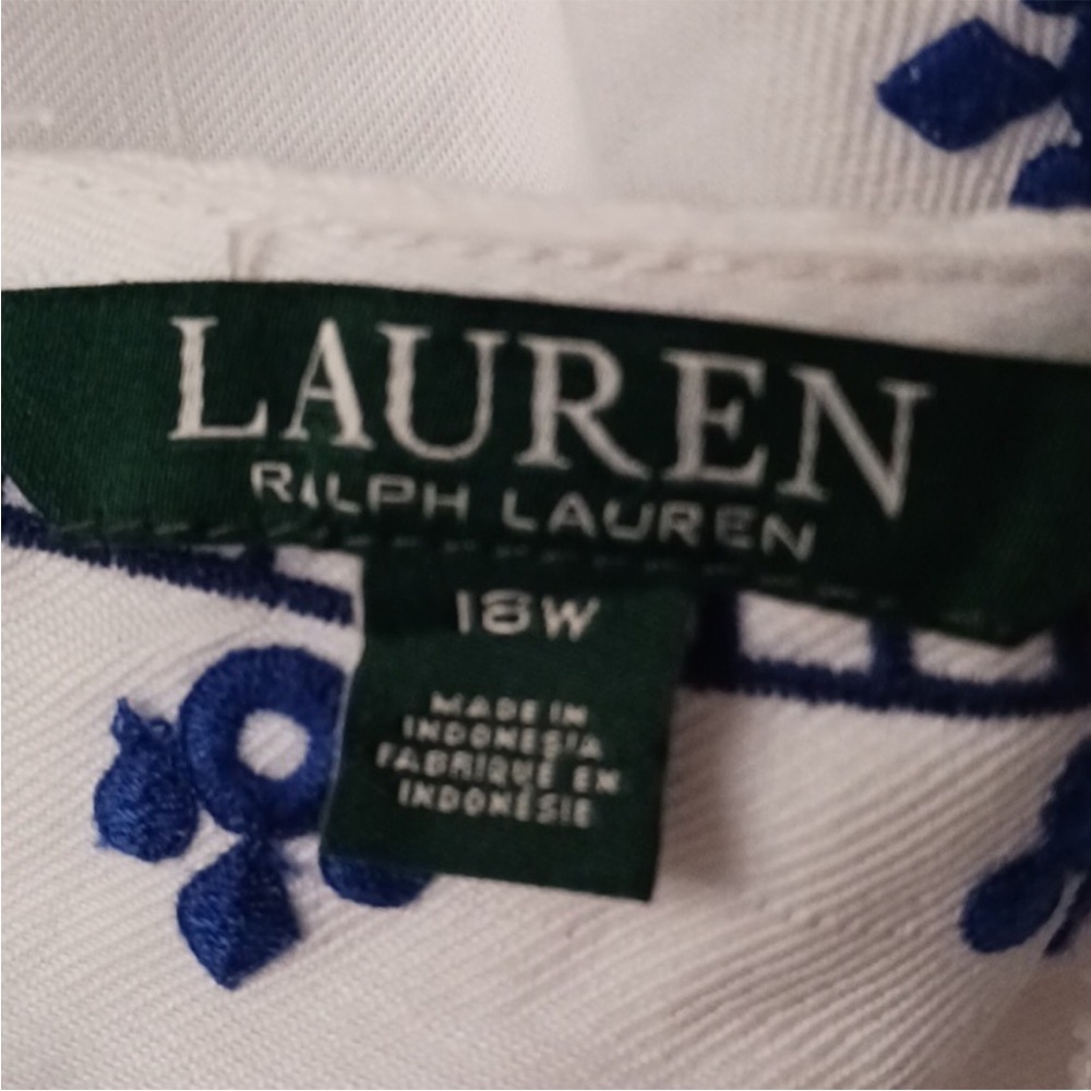 Lauren Ralph Lauren White and Blue Embroidered Linen Blend Boho Romper Size 18W - Picture 8 of 13